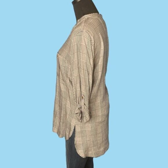 NWT Zara Plaid Open Neck Blouse with Pockets - Picture 6 of 11